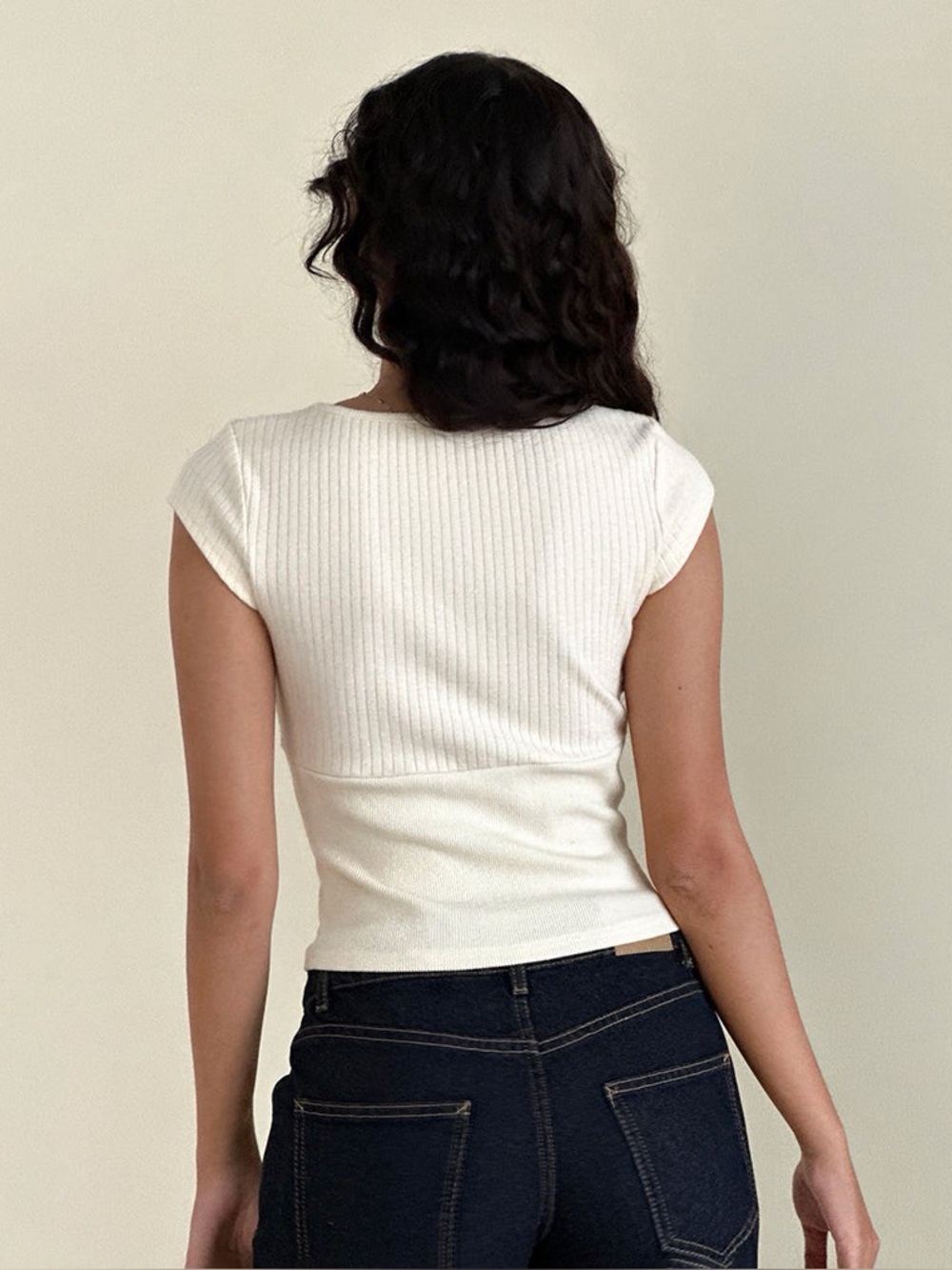 Motel Rocks Cream Ribbed Button Front Knit Top - Picture 5 of 7
